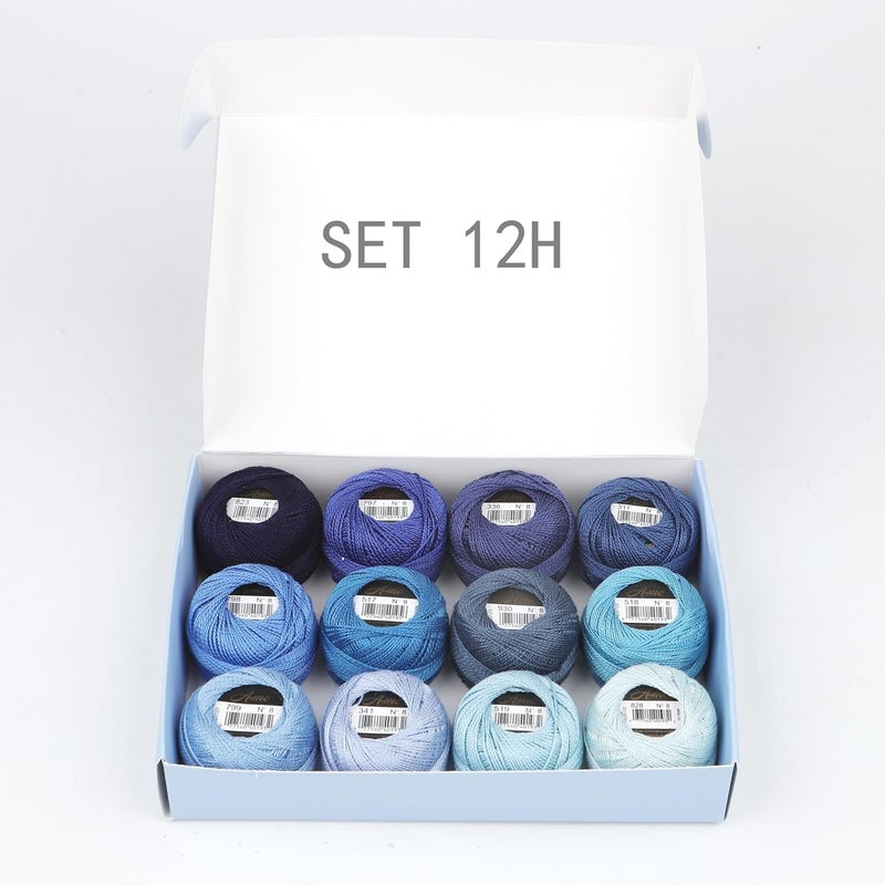 AMOHilos Size 8 Double Mercerized Egyptian Long Staple Cotton Pearl Thread 12 Gradient Colors per Box 5 Grams Ball Rainbow Color Embroidery Thread for Crochet Cross Stitch Hand Embroidery (12H) - Image 2